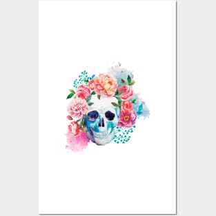 Watercolor Day of the Dead Skull of Floral Posters and Art